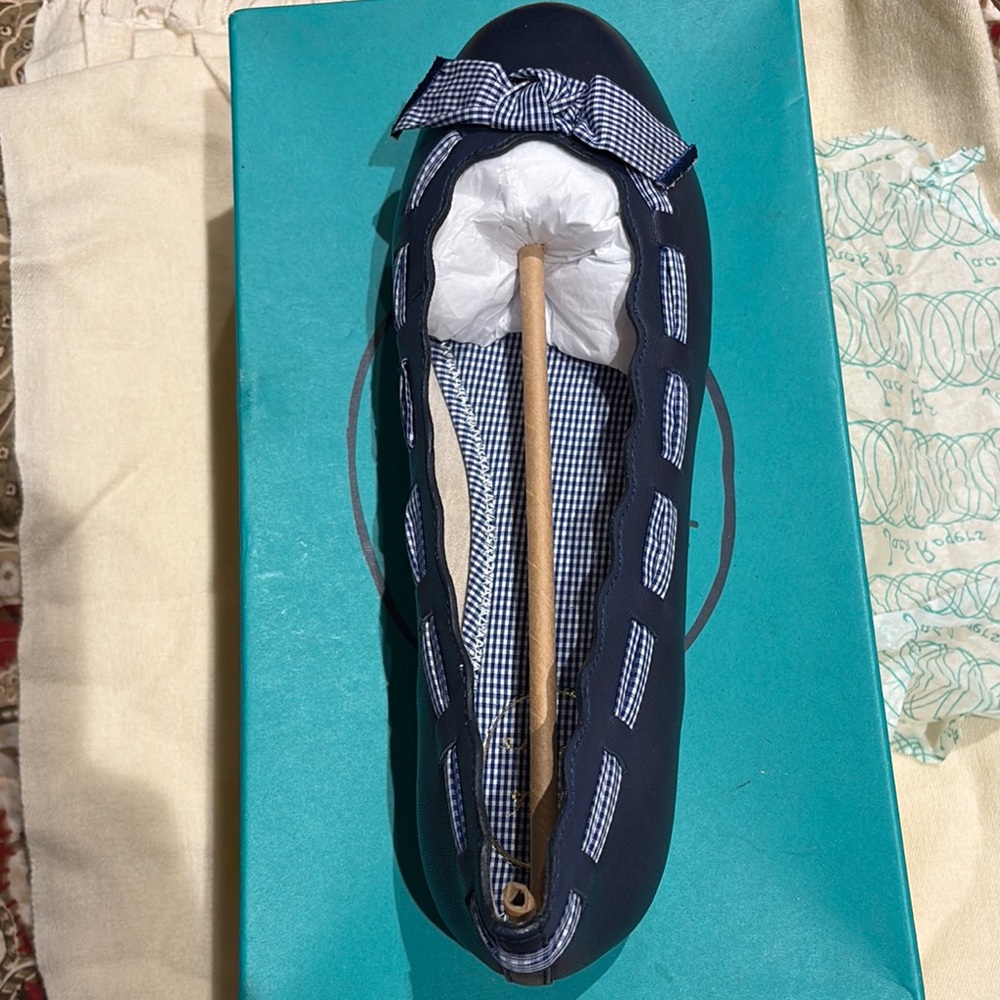 Jack Rogers Navy Flats with Gingham Bow